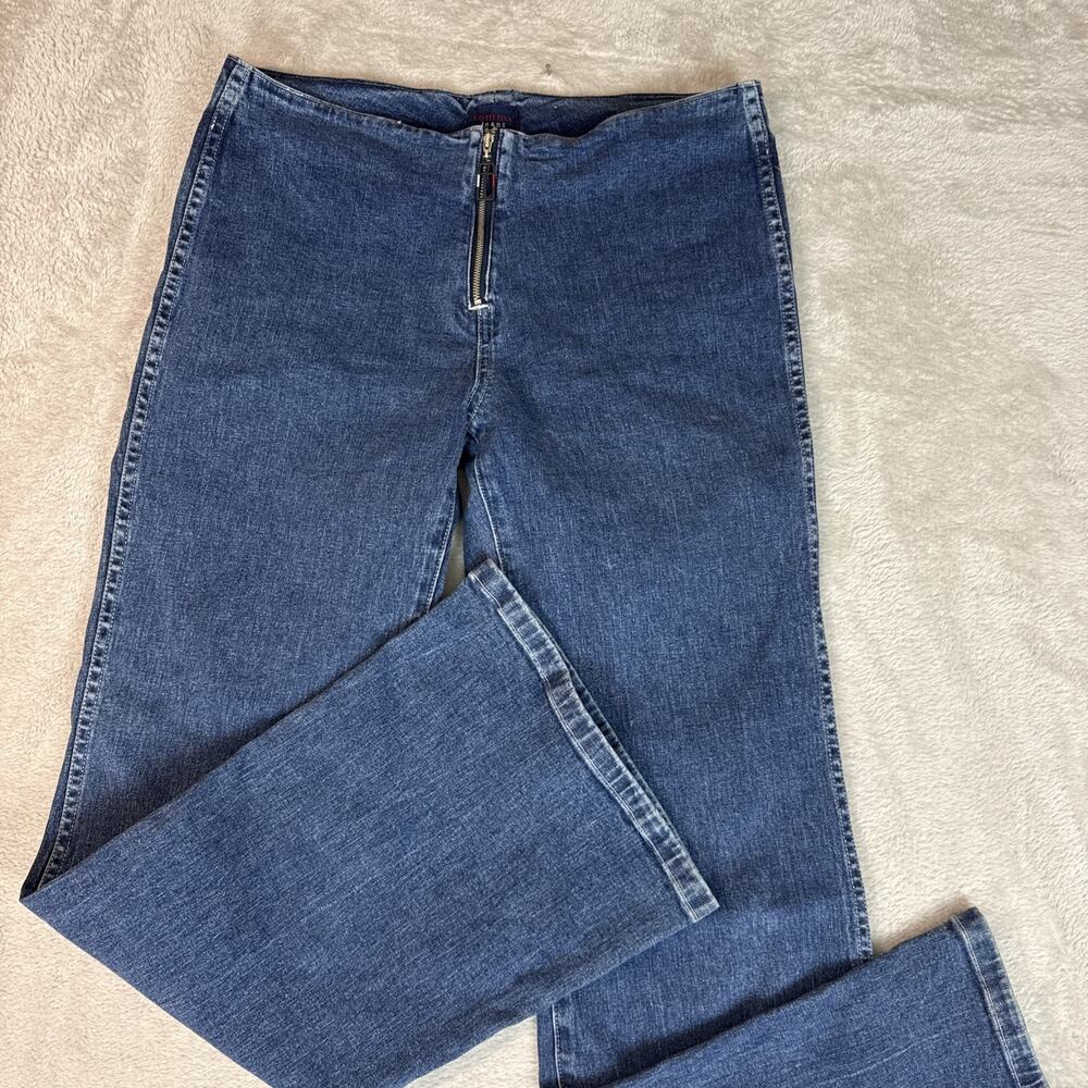 Vtg Womens 9 Tommy Hilfiger Flare Low Rise Bareback Grunge Denim Jeans Y2K Logo